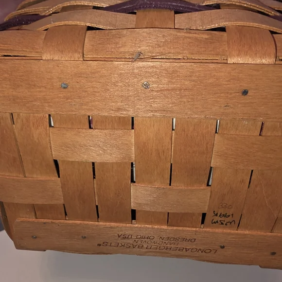 Longaberger Floral-Lined Woven Wood Basket with Pink Trim 1995 Easter Basket - Picture 5 of 10